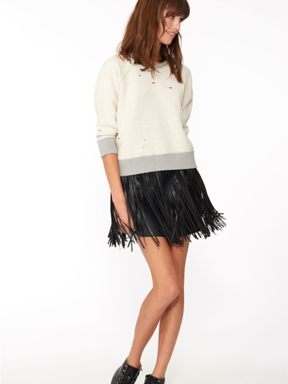 NWOT n:PHILANTHROPY Clover Faux Leather Fringe Mini Skirt